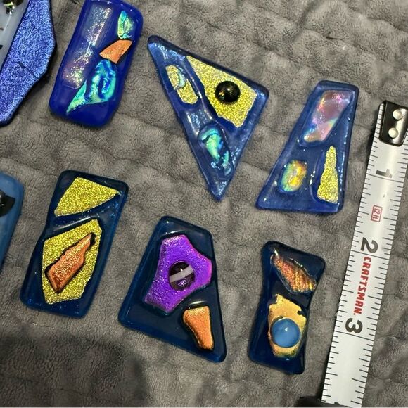 Set of 9 Blue Fused Dichroic Glass Cabochons –Iridescent Handmade Jewelry Pieces - Picture 8 of 16